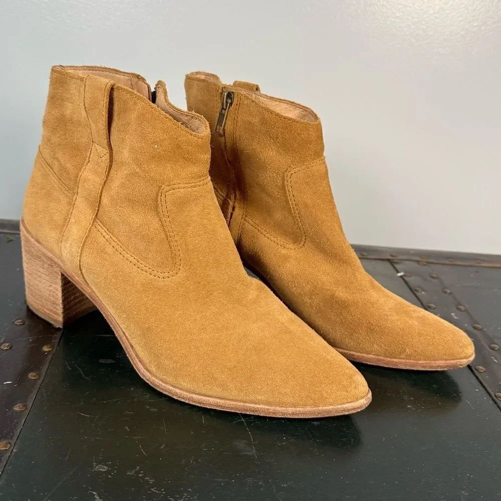Madewell Women's Lonnie Suede Western Style Ankle Boots Tan Size 10